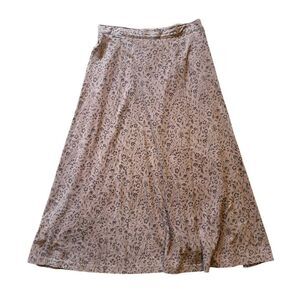 Vintage 90s L.L. Bean Skirt Women's Large Brown Floral Print Midi Cotton Jersey